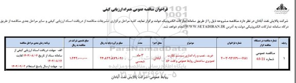 فراخوان مناقصه خرید، نصب و راه اندازی سیستم نظارت تصویری ساختمان .