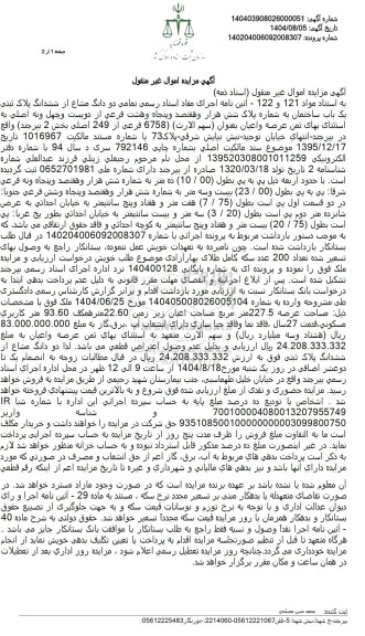 مزایده دو دانگ مشاع از ششدانگ پلاک ثبتی یک باب ساختمان