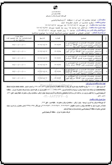 مناقصه عملیات حفاری و ترانچرزنی و کابل کشی فیبر نوری
