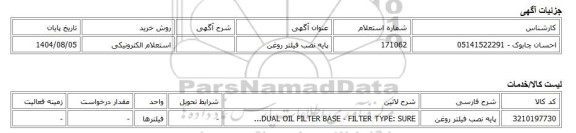 استعلام الکترونیکی، پایه نصب فیلتر روغن