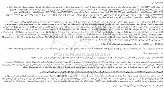 مزایده ملک پلاک ثبتی 196 فرعی از 24 اصلی ، مفروز و مجزی شده از صفر فرعی از اصلی