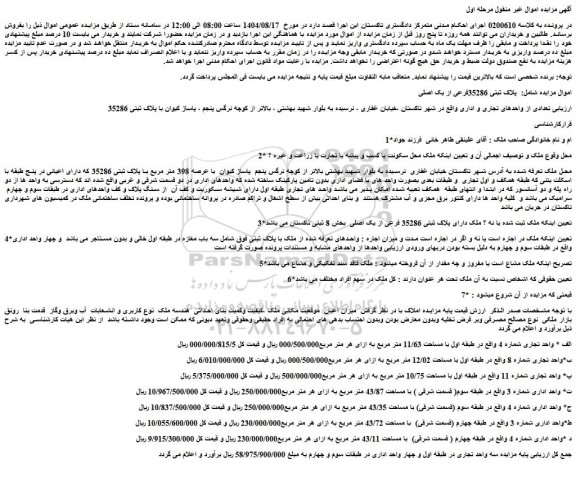 مزایده سه واحد تجاری