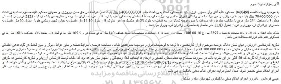 مزایده ملک با شماره ثبت 2125 فرعی از 4 اصلی