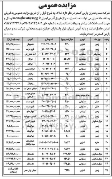 مزایده فروش املاک 
