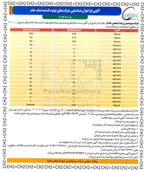 فراخوان شناسایی شرکت های تولید کننده نمک خام / نوبت دوم