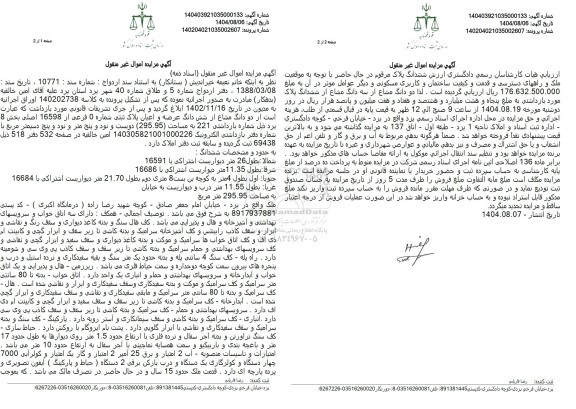 مزایده دو دانگ مشاع از شش دانگ عرصه و اعیان پلاک ثبتی شماره 0 فرعی از 16598 اصلی