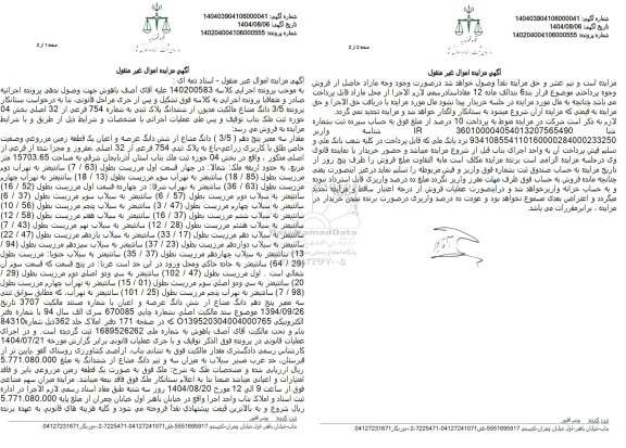 مزایده 3.5 دانگ مشاع مالکیت مدیون از ششدانگ پلاک ثبتی به شماره 754 فرعی