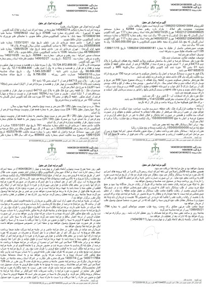 مزایده یک قطعه زمین نوع ملک طلق به پلاک ثبتی 64713