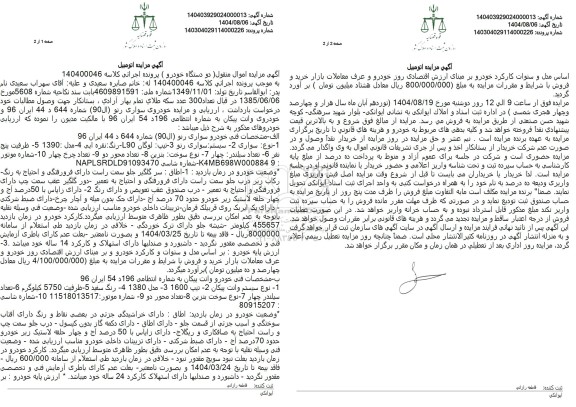 مزایده خودرو سواری رنو (ال90) 