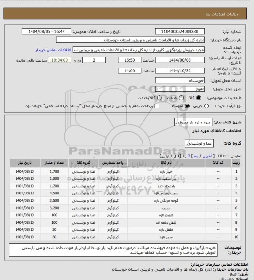 استعلام میوه و تره بار مصرفی، سایت ستاد