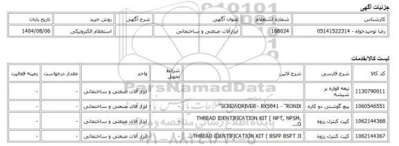 استعلام الکترونیکی، ابزارآلات صنعتی و ساختمانی