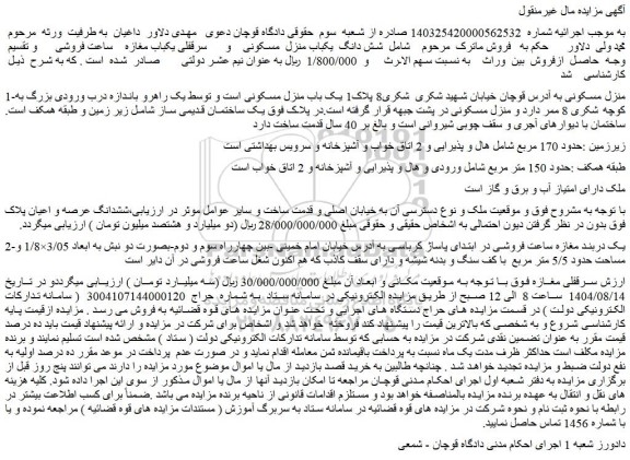 مزایده منزل مسکونی