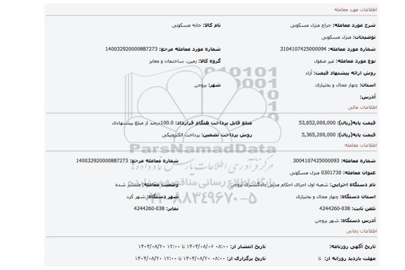 مزایده، منزل مسکونی