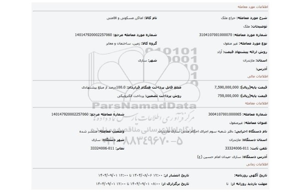 مزایده، ملک
