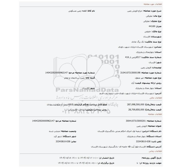 مزایده، فروش زمین