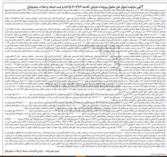 مزایده عمومی فروش 2 سهم مشاع از 11 سهم مشاع یک قطعه واحد تجاری 