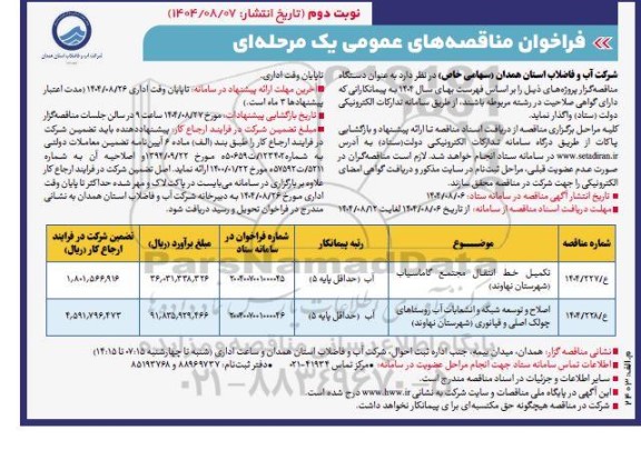 مناقصه تکمیل خط انتقال مجتمع ....- نوبت دوم 