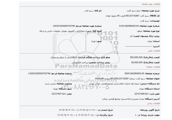 مزایده، سیم کارت