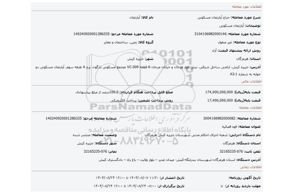 مزایده، آپارتمان مسکونی