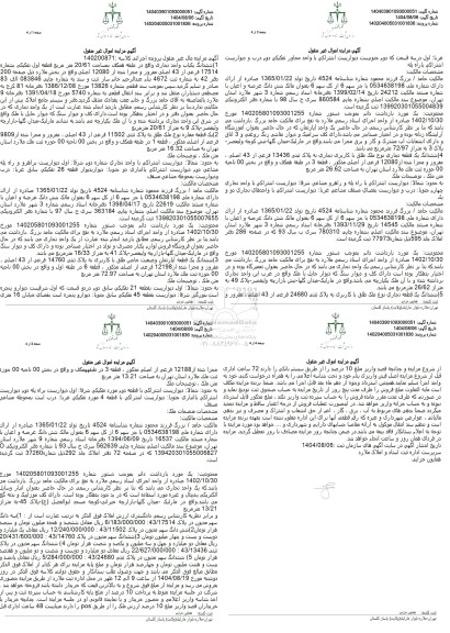 مزایده فروش ششدانگ یکباب واحد تجاری واقع در طبقه همکف بمساحت 20/61 متر مربع قطعه اول تفکیکی بشماره 17514 فرعی از 43 اصلی