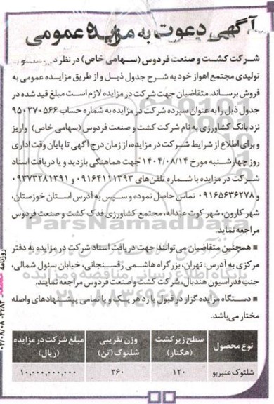 مزایده شلکتوک عنبربو