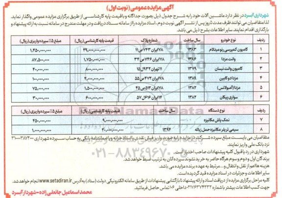 مزایده فروش ماشین آلات و ...