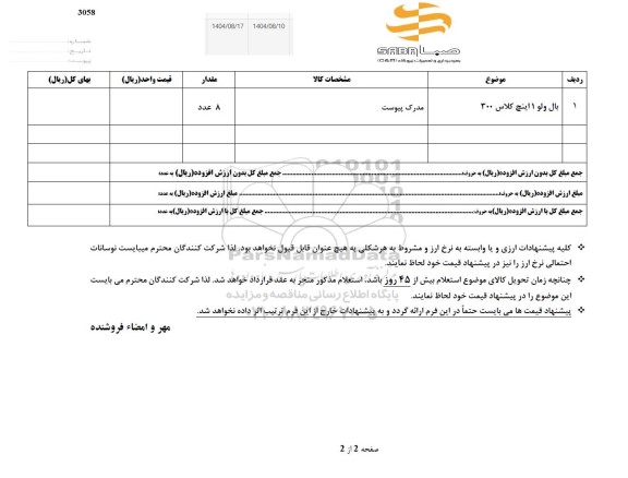 استعلام بال ولو 1 اینچ کلاس 300
