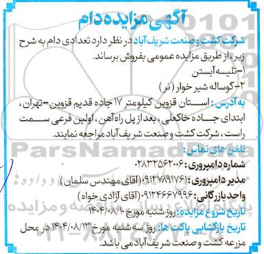 مزایده فروش تعدادی دام