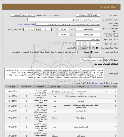 استعلام تجهیزات دوربین مدار بسته، سایت ستاد