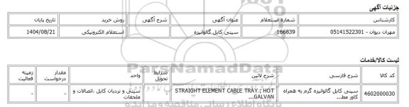 استعلام الکترونیکی، سینی کابل گالوانیزه