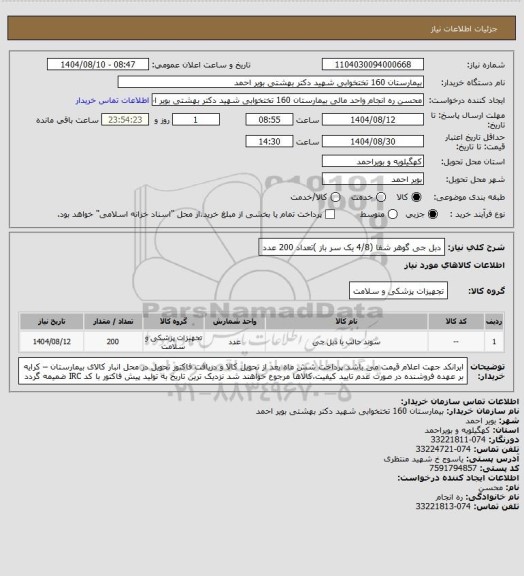 استعلام دبل جی گوهر شفا  (4/8 یک سر باز )تعداد 200 عدد