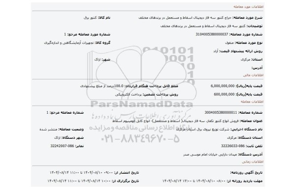 مزایده، کنتور سه فاز دیجیتال اسقاط و مستعمل در برندهای مختلف