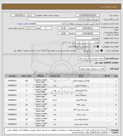 استعلام اتصلات موردنیاز واحد زیباسازی