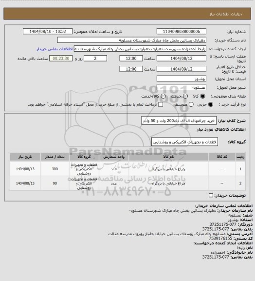 استعلام خرید چراغهای ال ای دی200 وات و 50 وات