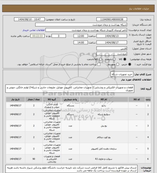 استعلام خرید تجهیزات شبکه