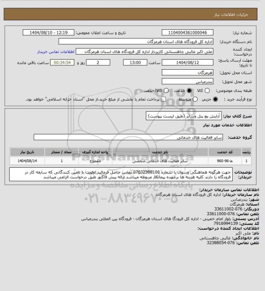 استعلام آرایش پچ پنل وسایر (طبق لیست پیوست)