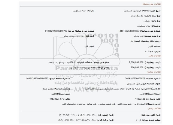 مزایده، منزل مسکونی