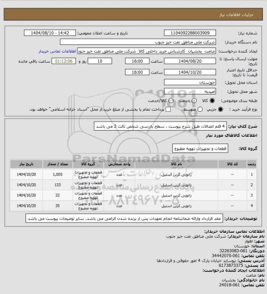 استعلام 4 قلم اتصالات طبق شرح پیوست ، سطح بازرسی شخص ثالث 2 می باشد