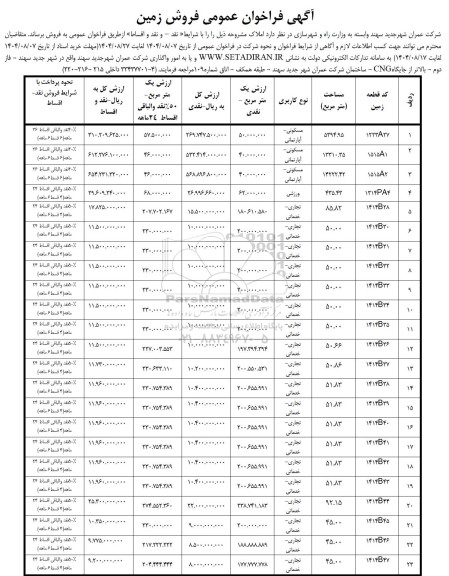فراخوان عمومی فروش زمین
