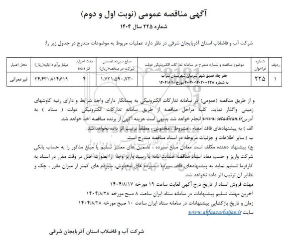 مناقصه حفر چاه عمیق شهر شربیان