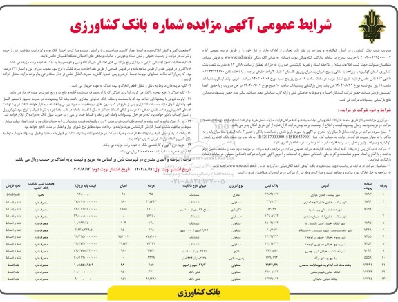 مزایده تعدادی از املاک مازاد بر نیاز 