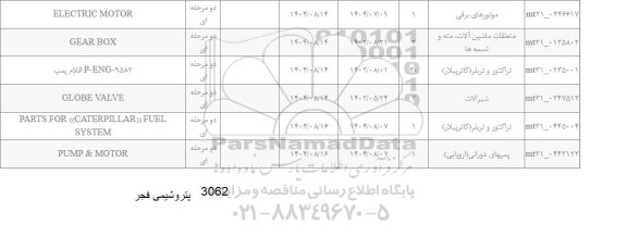 استعلام اقلام پمپ 9582-P-ENG  ...