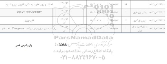 استعلام اتصالات و تیوب های سوخت گاز و گازوئیل توربین آلستوم...
