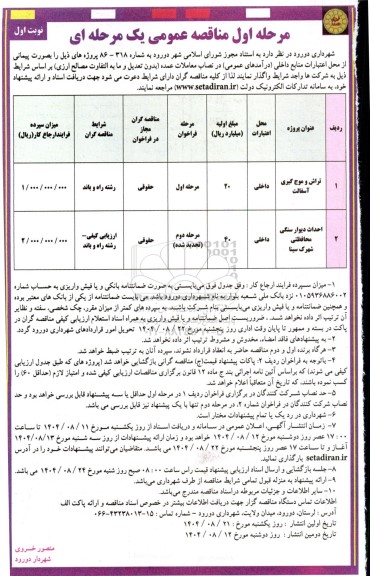 مناقصه عمومی تراش و موج گیری آسفالت...