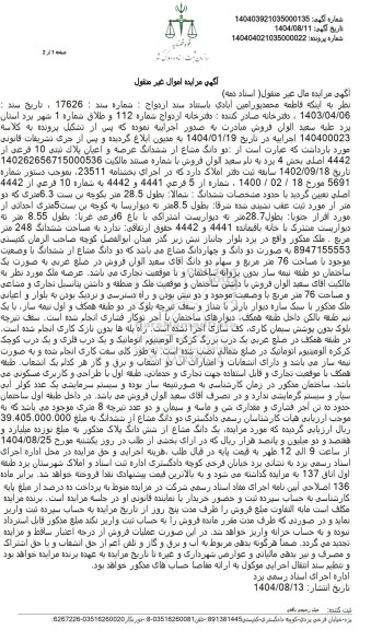 مزایده دو دانگ مشاع از ششدانگ عرصه و اعیان پلاک ثبتی 10 فرعی از 4442 اصلی 