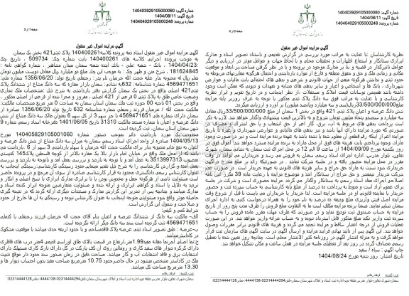 مزایده سه دانگ مشاع از ششدانگ ملک 