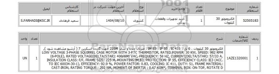 استعلام الکتروموتور 30 کیلووات