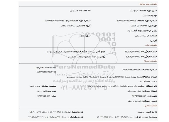 مزایده، ملک