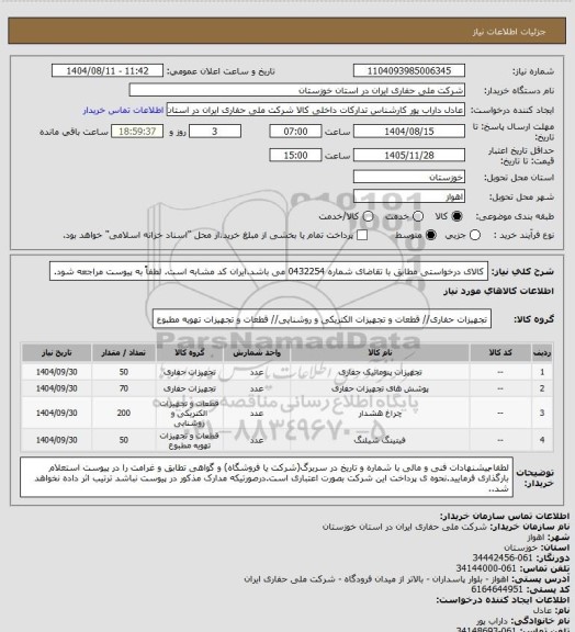 استعلام کالای درخواستی مطابق با تقاضای شماره 0432254 می باشد.ایران کد مشابه است. لطفاً به پیوست مراجعه شود.