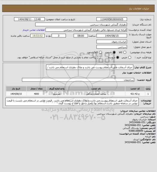 استعلام جرای آسفالت طبق استعلام  پیوست می باشد و ملاک دهیاری استعلام می باشد .